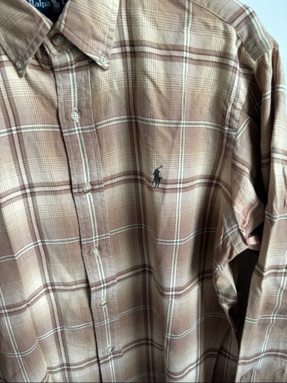 Ralph Lauren Plaid Button-Down Shirt in Tan and Brown - Picture 3 of 4